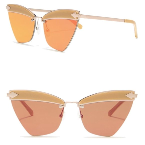 Karen Walker Sadie Cat Eye 59mm Tan Orange Reflective Frame Sunglasses New - Picture 1 of 7